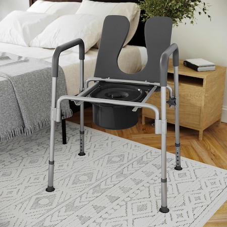 Flash Furniture Hercules Gray Shower Commode Chair with Safety Rail, Height Adjustable Frame, Padded Seat & Armrests DC-HY6458L-GRY-GG